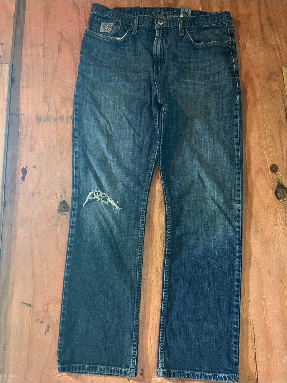 Cinch Men's Dark Blue Distressed Straight-Leg Jeans